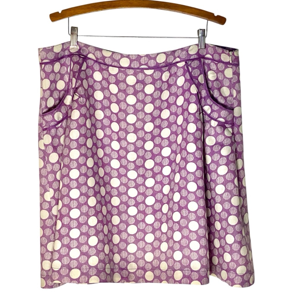 Boden Linen Skirt Lavender Purple and White Polka Dot Cotton Lined A-Line Sz 20